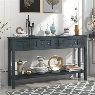 60 Long Sofa Table With Two Different Size Drawers And Bottom Shelf
